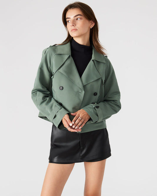 Steve Madden SIRUS Light Green Women's Cropped Denim Trench Coat