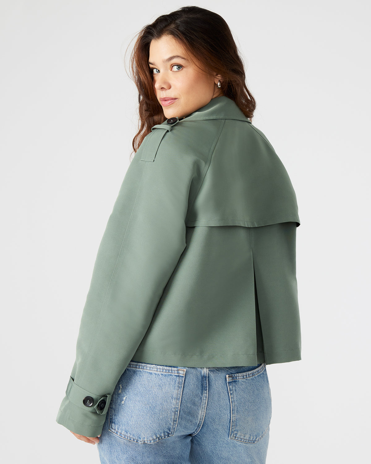 Steve Madden SIRUS Light Green Women's Cropped Denim Trench Coat