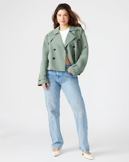 Steve Madden SIRUS Light Green Women's Cropped Denim Trench Coat