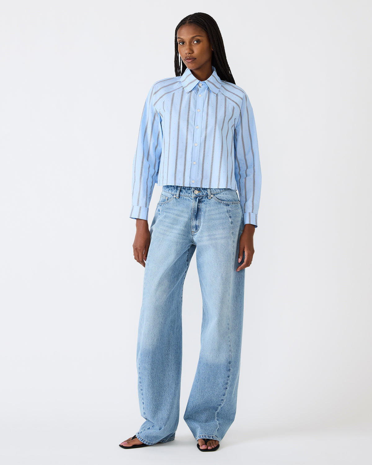 Steve Madden TESS Estate Blue Long-Sleeved Button-Up Women's Top