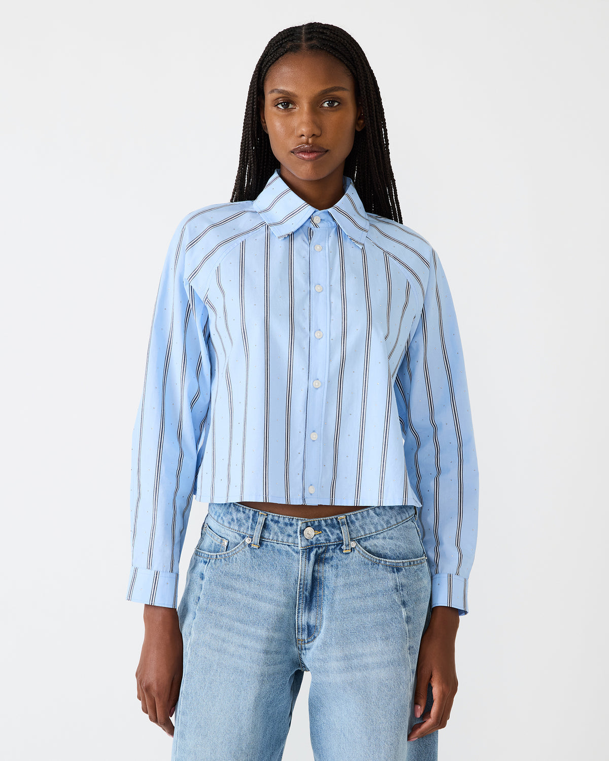 Steve Madden TESS Estate Blue Long-Sleeved Button-Up Women's Top