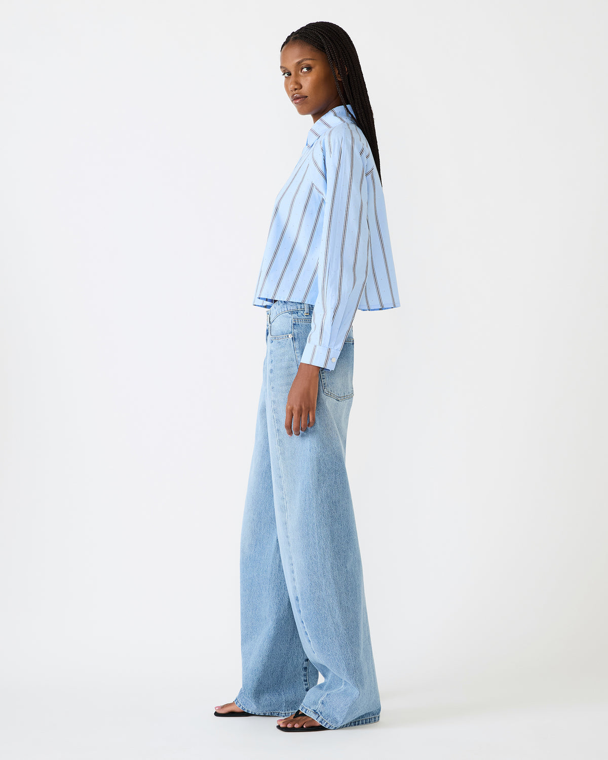 Steve Madden TESS Estate Blue Long-Sleeved Button-Up Women's Top