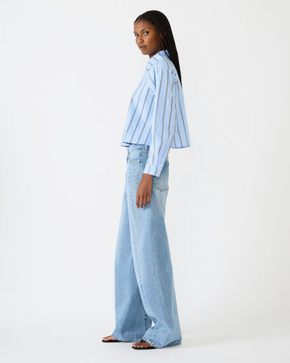 Steve Madden TESS Estate Blue Long-Sleeved Button-Up Women's Top