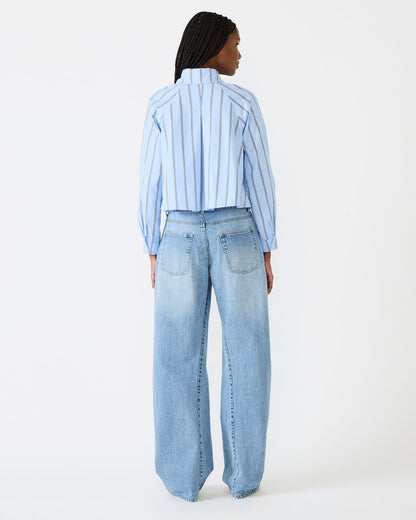 Steve Madden TESS Estate Blue Long-Sleeved Button-Up Women's Top