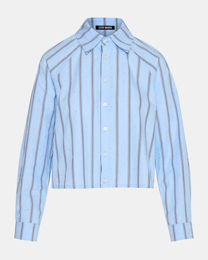 Steve Madden TESS Estate Blue Long-Sleeved Button-Up Women's Top