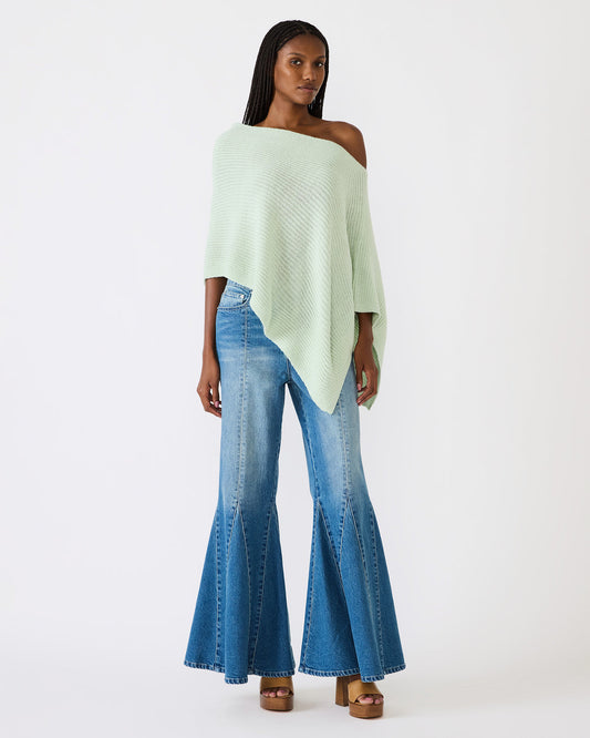 Steve Madden CHANNING Bay Green Asymmetrical Knit Poncho Women's Top