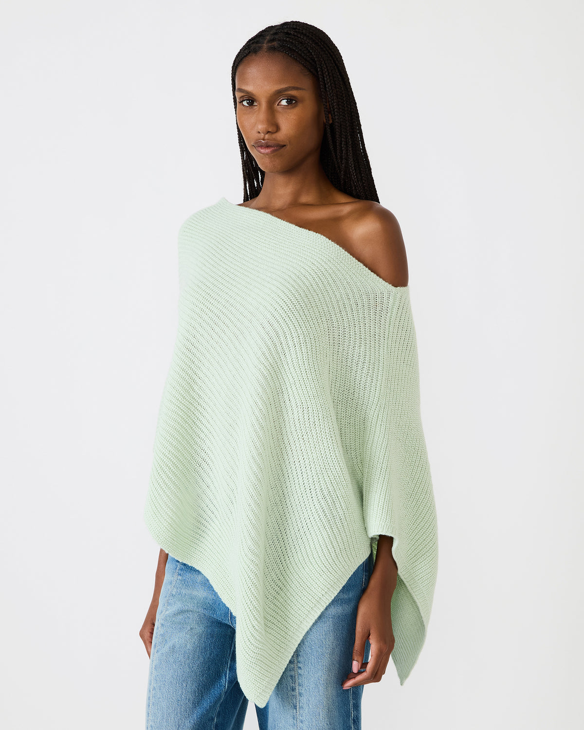 Steve Madden CHANNING Bay Green Asymmetrical Knit Poncho Women's Top