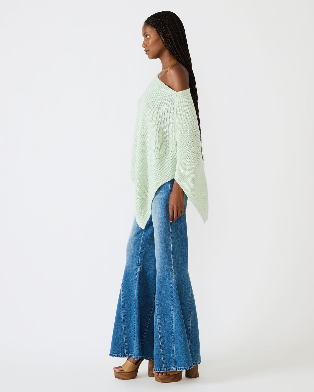 Steve Madden CHANNING Bay Green Asymmetrical Knit Poncho Women's Top