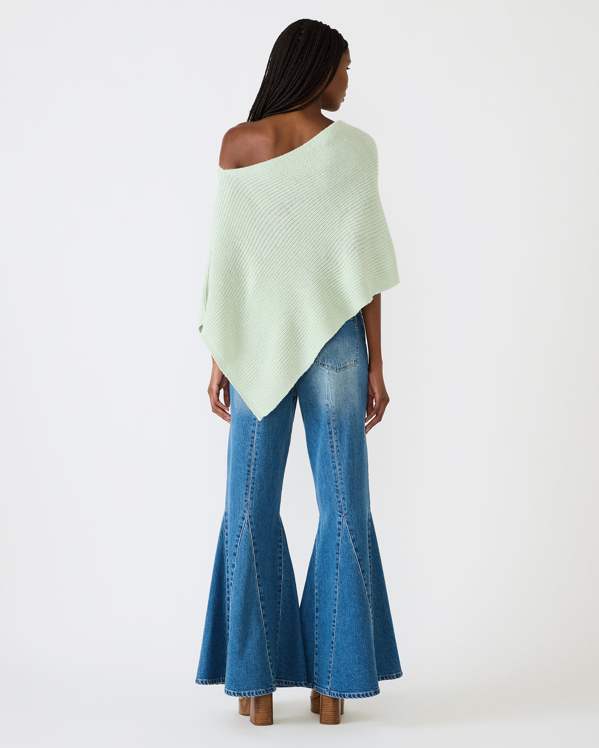 Steve Madden CHANNING Bay Green Asymmetrical Knit Poncho Women's Top