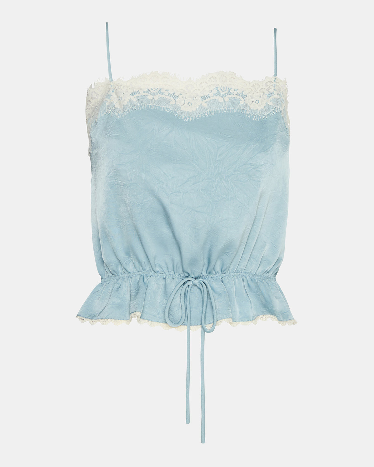 Steve Madden ROAN Dusty Blue Sleeveless Lace Trime Cinched Waist Women's Top