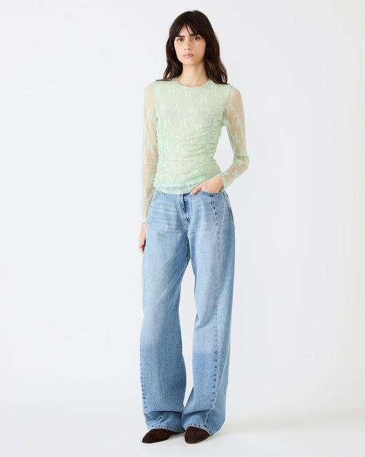 Steve Madden LUMA Bay Green Long-Sleeved Mesh Lace Women's Top