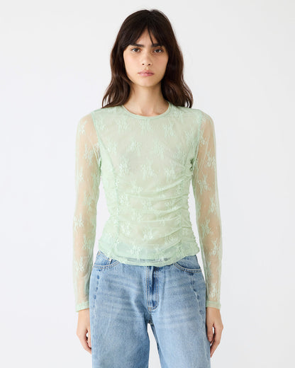 Steve Madden LUMA Bay Green Long-Sleeved Mesh Lace Women's Top