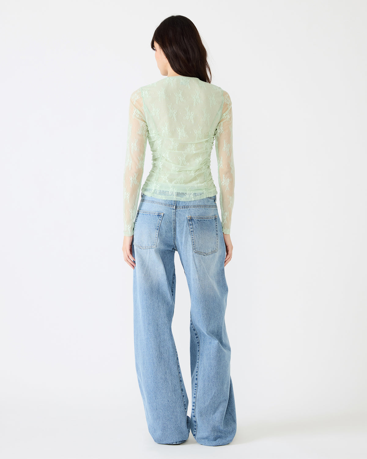 Steve Madden LUMA Bay Green Long-Sleeved Mesh Lace Women's Top