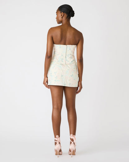 Steve Madden ROSELIA Peach Beige Floral Print Denim Strapless Corset Women's Top