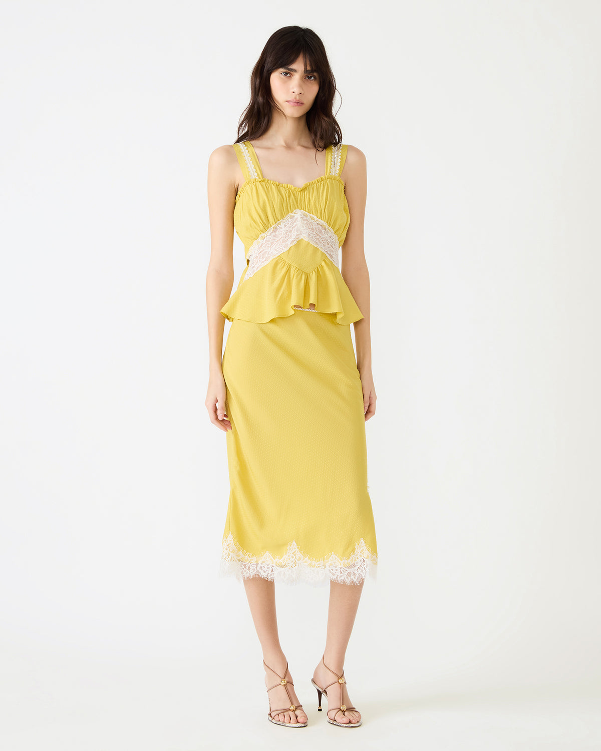 Steve Madden CINTHIA Golden Lime Sleeveless Lace Trim Women's Top
