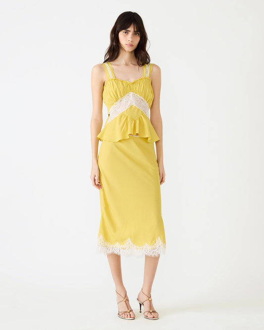 Steve Madden CINTHIA Golden Lime Sleeveless Lace Trim Women's Top