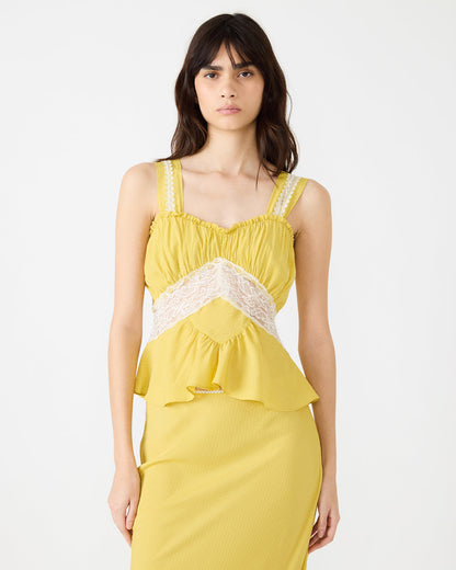 Steve Madden CINTHIA Golden Lime Sleeveless Lace Trim Women's Top