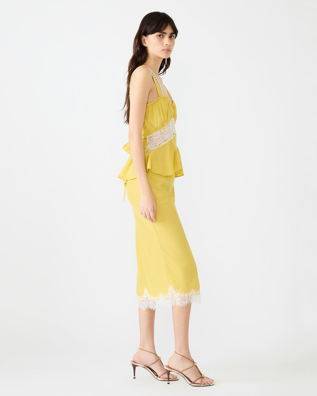 Steve Madden CINTHIA Golden Lime Sleeveless Lace Trim Women's Top