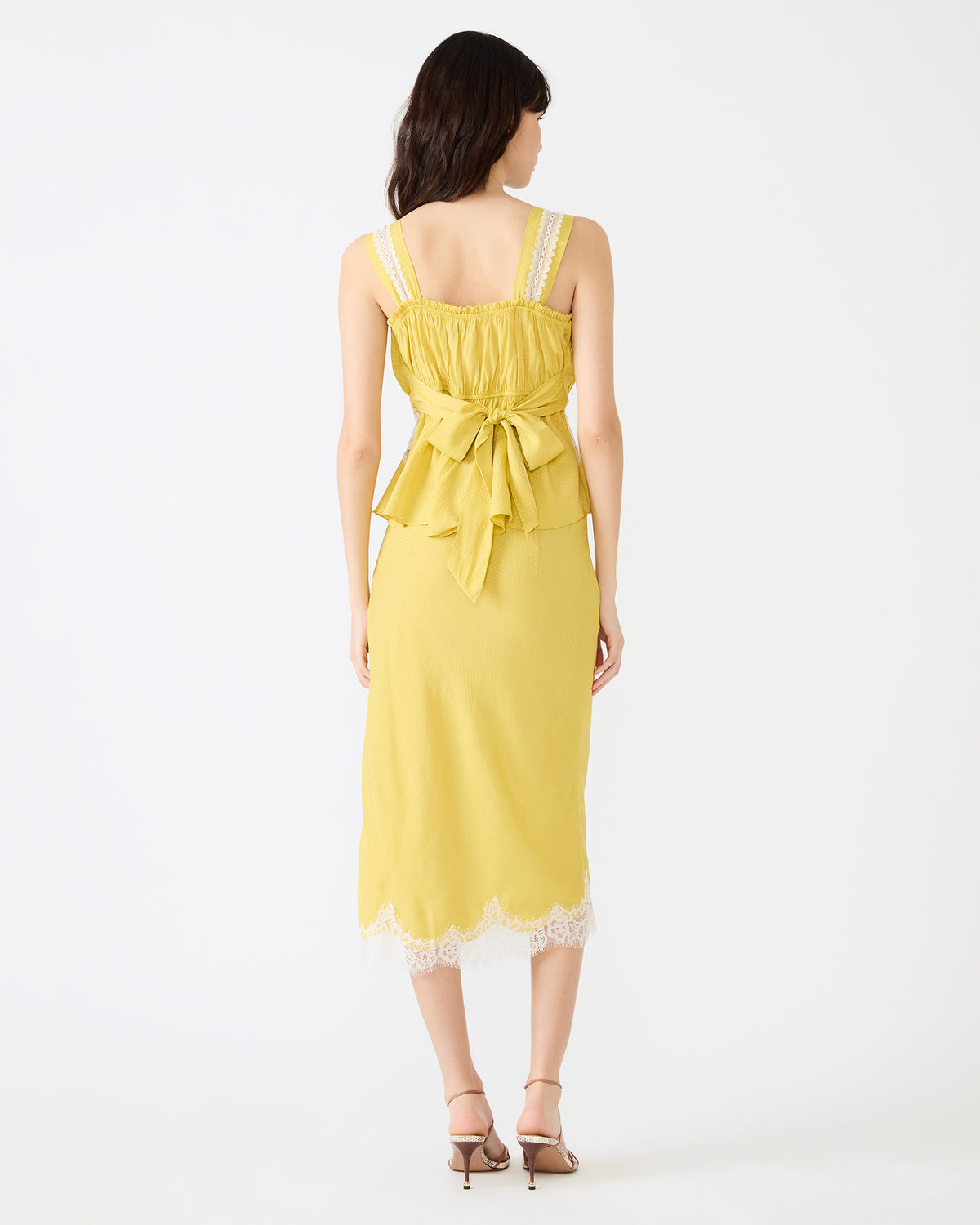 Steve Madden CINTHIA Golden Lime Sleeveless Lace Trim Women's Top