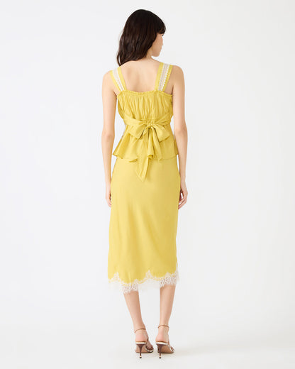 Steve Madden CINTHIA Golden Lime Sleeveless Lace Trim Women's Top