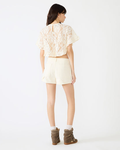 Steve Madden CALLUM Cream Short-Sleeved Mesh Lace Cropped Women's Top