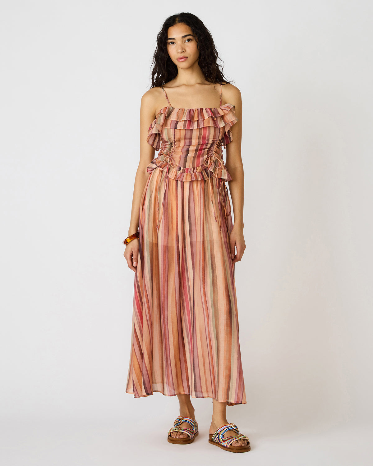 Steve Madden SHILLOH Stripe Multi Sleeveless Ruffle Women's Top