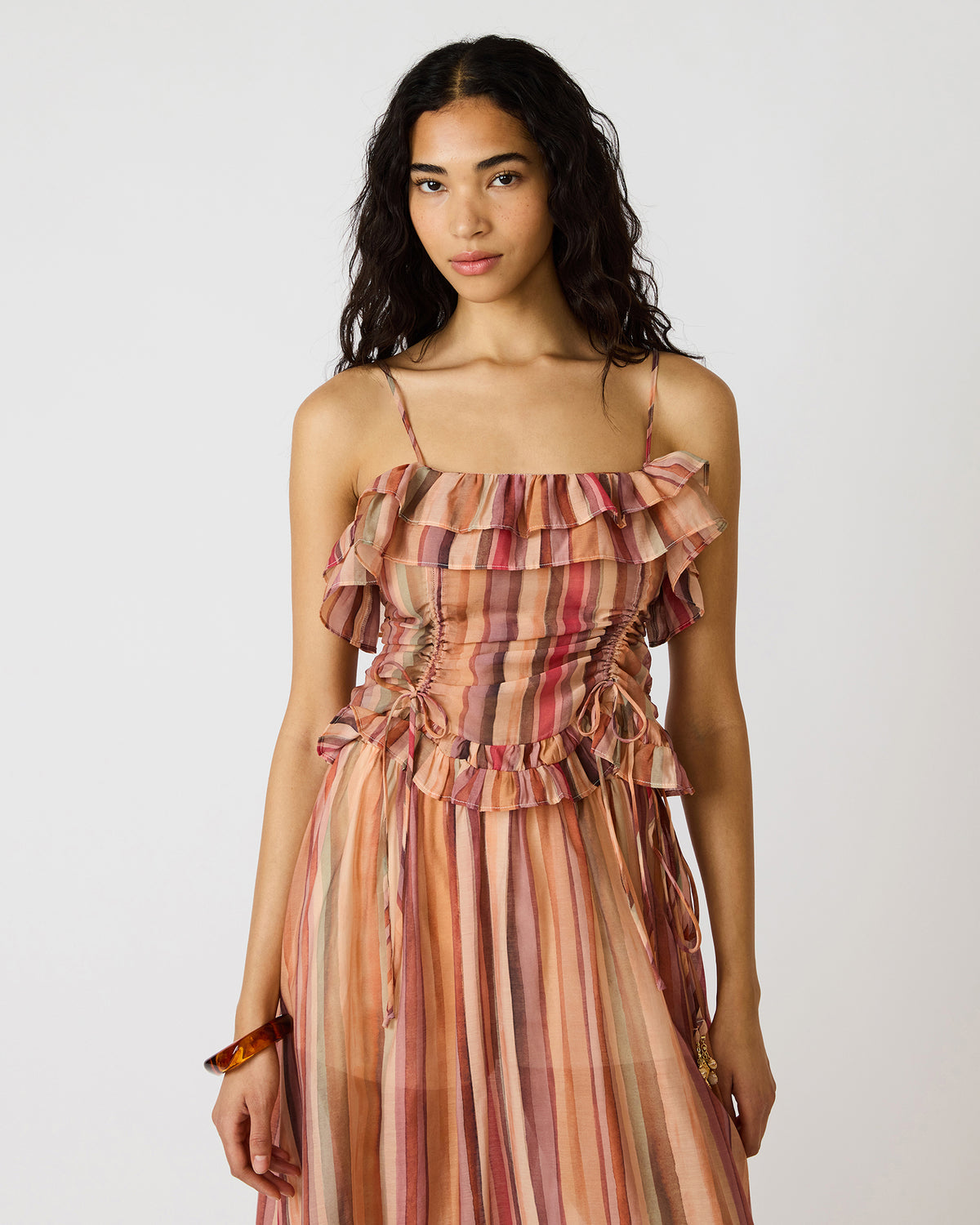 Steve Madden SHILLOH Stripe Multi Sleeveless Ruffle Women's Top