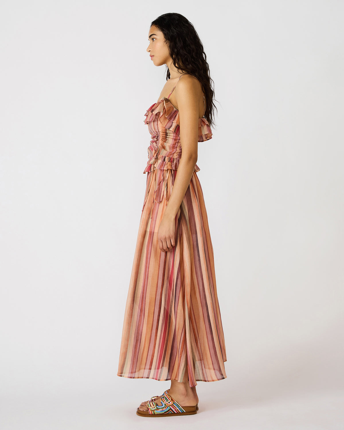 Steve Madden SHILLOH Stripe Multi Sleeveless Ruffle Women's Top