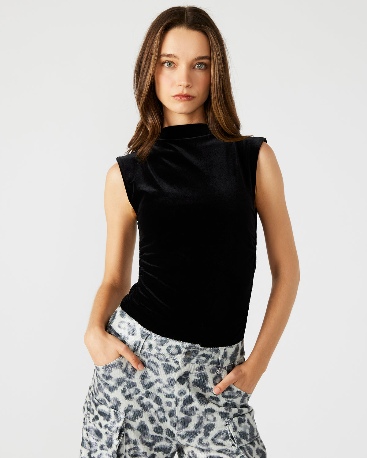 Steve Madden NIKOLA Black Women's Mock Neck Velvet Bodysuit