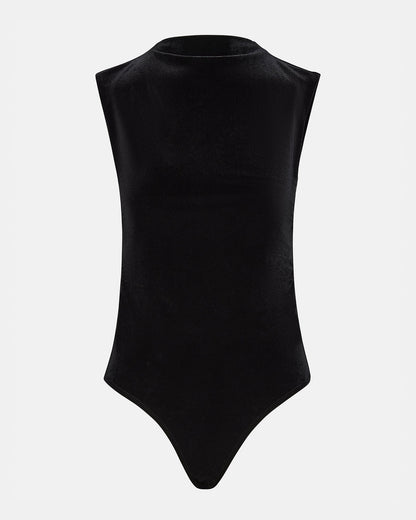 Steve Madden NIKOLA Black Women's Mock Neck Velvet Bodysuit