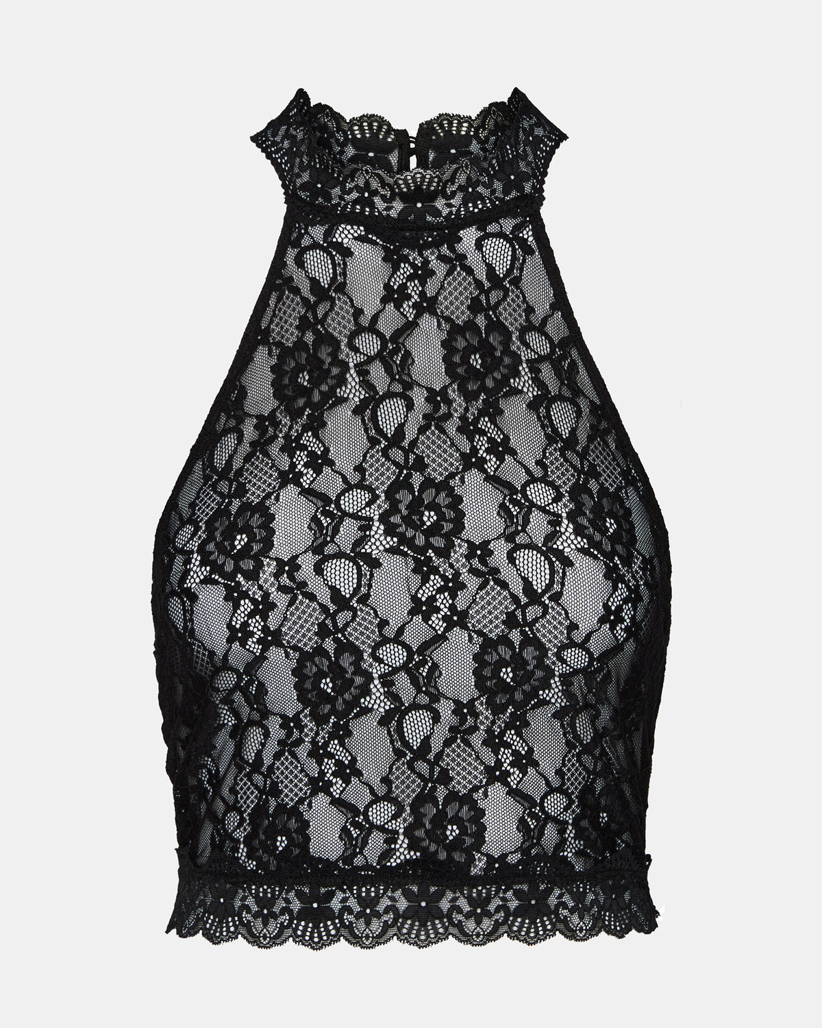 Steve Madden JUDY Black Lace Mesh Cropped Halter Women's Top