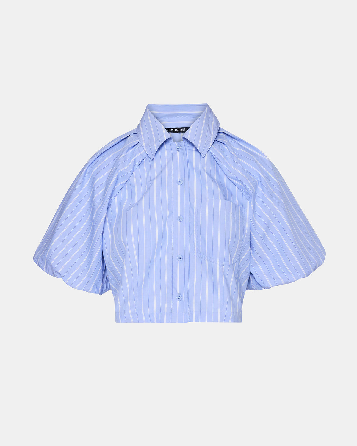 Steve Madden REECE Soft Blue Button-Up Collared Bubble Sleeve Women's Top