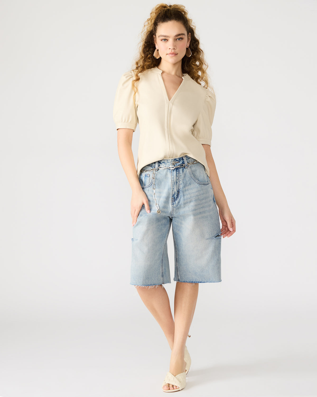Steve Madden JANE Bone Women's Short-Sleeved Suede Top