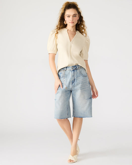 Steve Madden JANE Bone Women's Short-Sleeved Suede Top