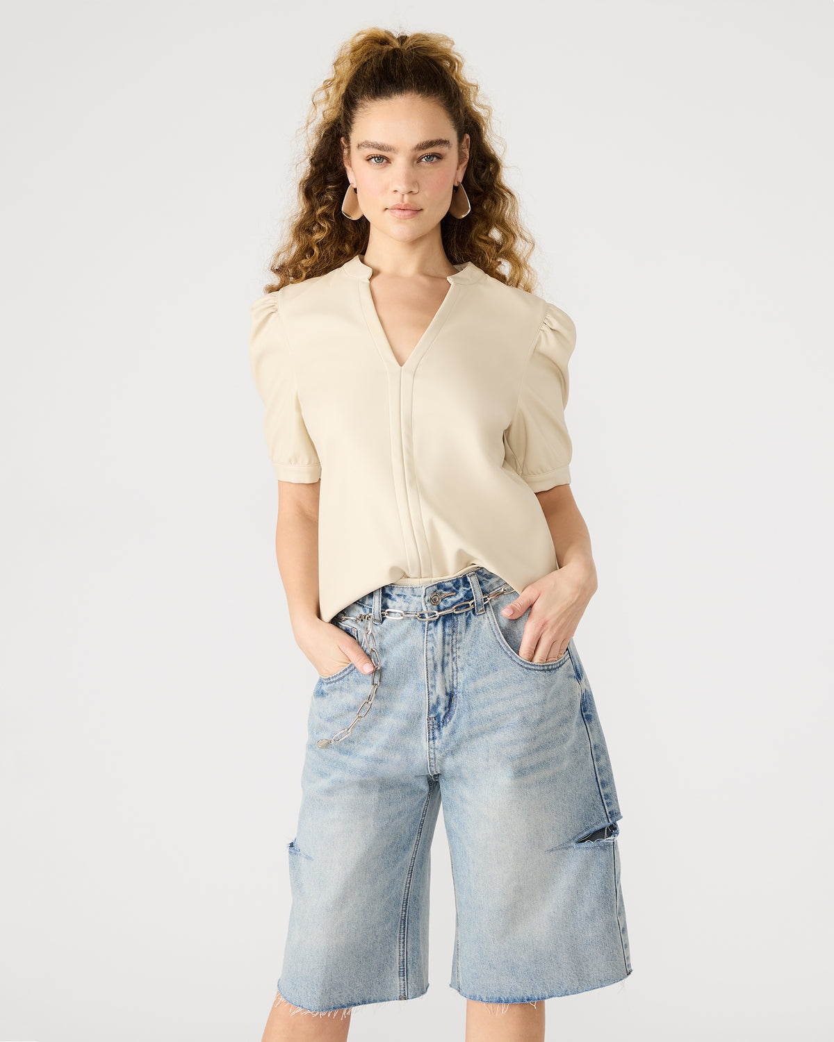Steve Madden JANE Bone Women's Short-Sleeved Suede Top