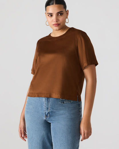 Steve Madden EZRA Chicory Coffee Short-Sleeved Faux-Suede Women's Top