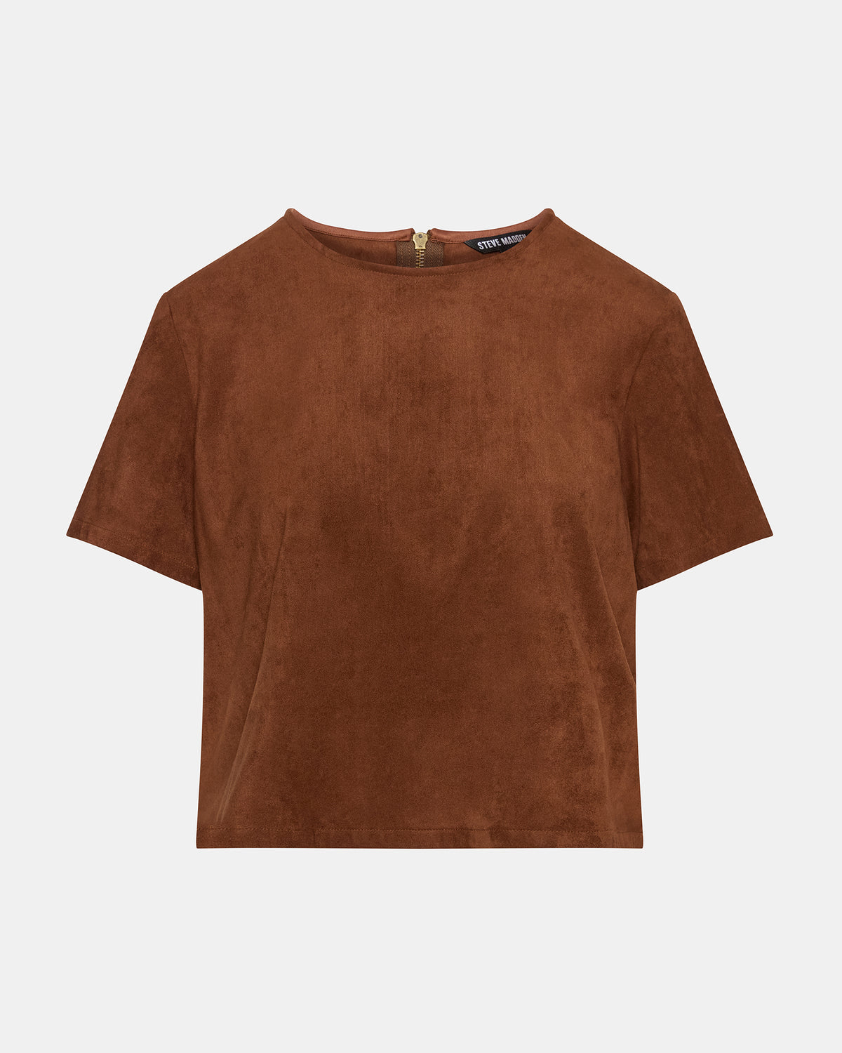 Steve Madden EZRA Chicory Coffee Short-Sleeved Faux-Suede Women's Top