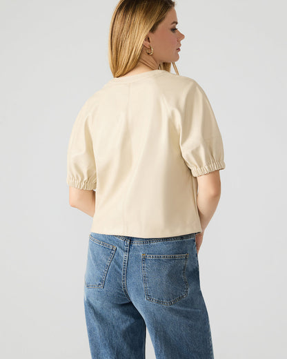 Steve Madden ROXANNE Bone Short-Sleeved Faux Leather Puff Sleeve Women's Top