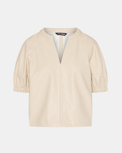 Steve Madden ROXANNE Bone Short-Sleeved Faux Leather Puff Sleeve Women's Top