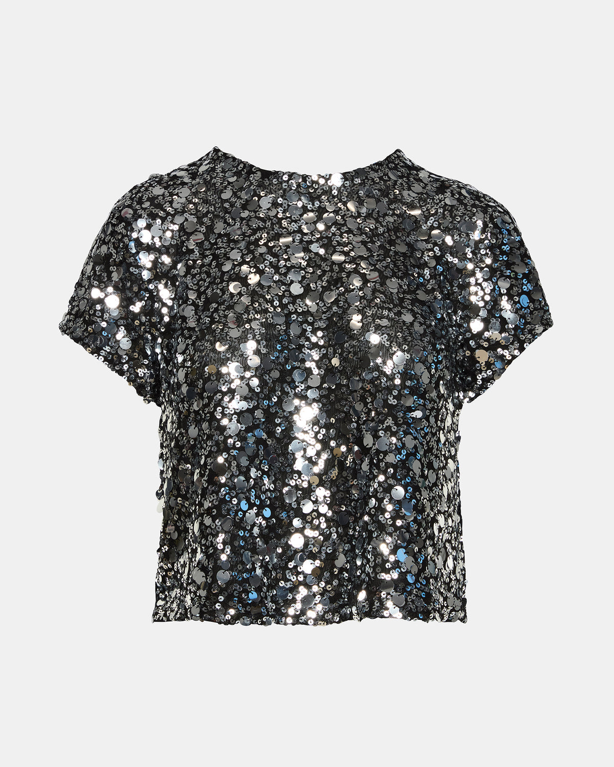 Steve Madden CRESSA Silver Embellished Sequin Women's Top