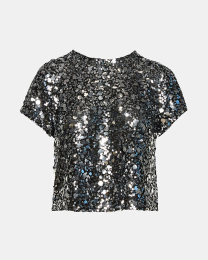 Steve Madden CRESSA Silver Embellished Sequin Women's Top
