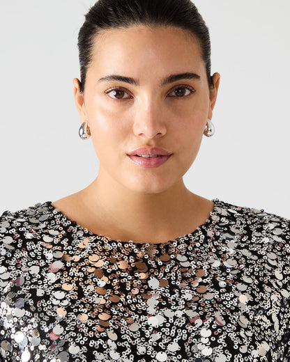 Steve Madden CRESSA Silver Embellished Sequin Women's Top