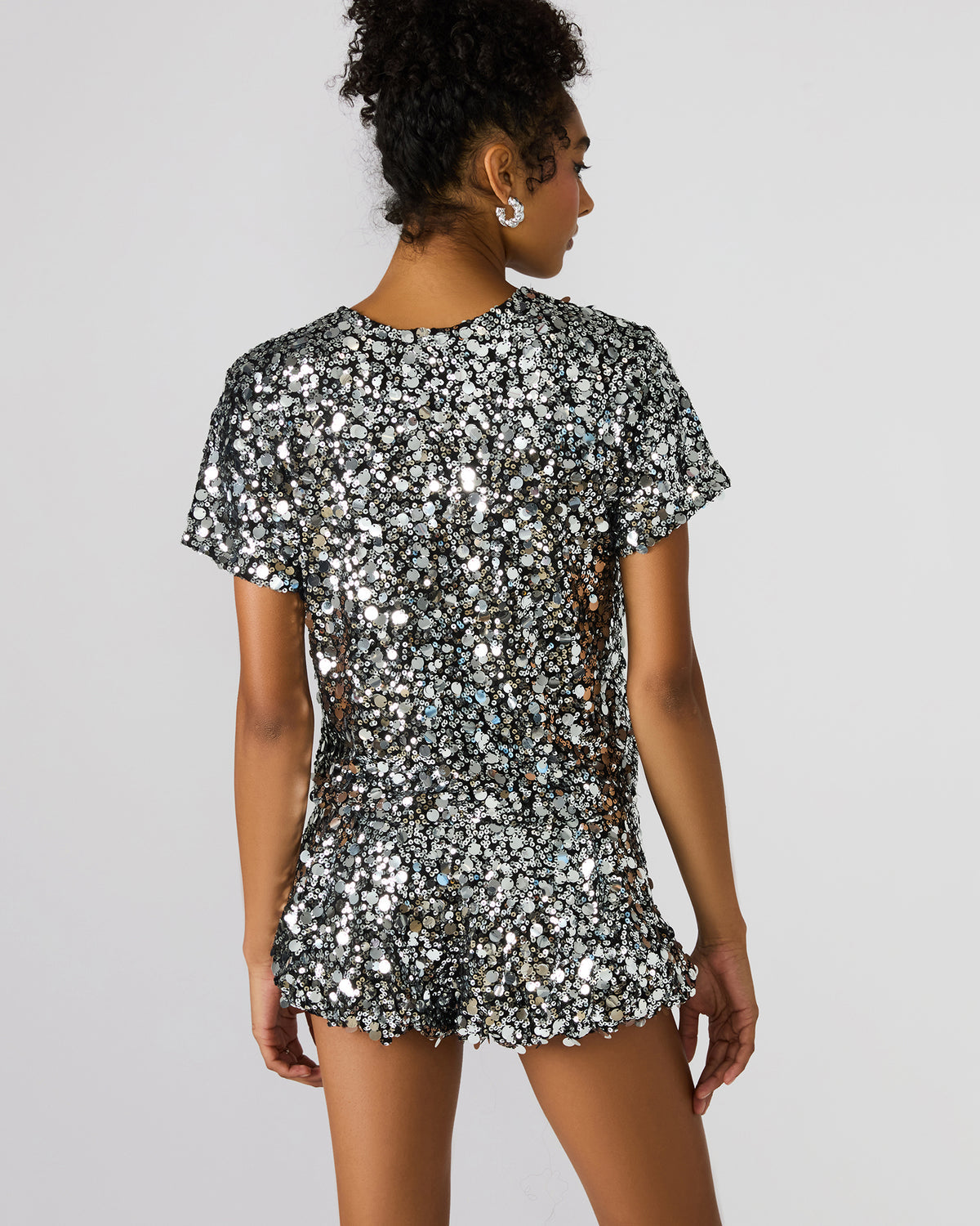 Steve Madden CRESSA Silver Embellished Sequin Women's Top