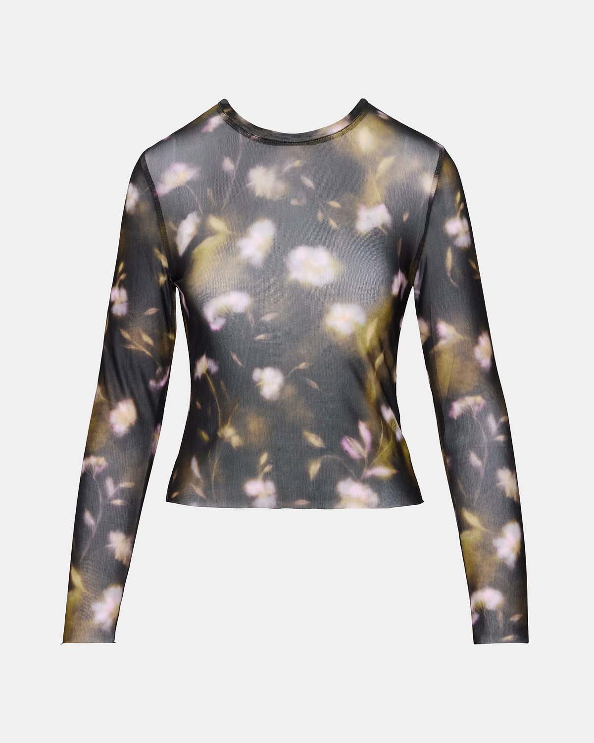Steve Madden LILIANNA Black Multi Mesh Sheer Long-Sleeved Floral Print Women's Top