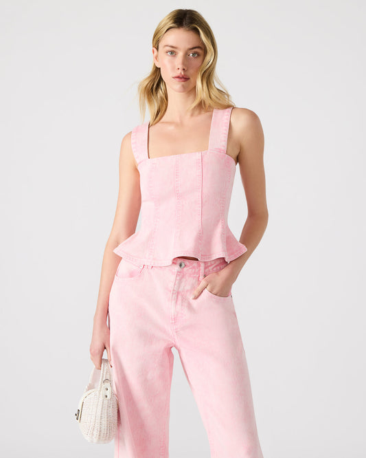 Steve Madden PENELOPI Denim Ruffle Fabric Women's Tank Top