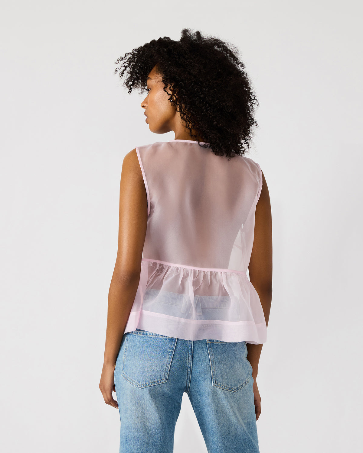 Steve Madden PAULINA Light Pink Sheer Mesh Bow Detail Tie-Front Women's Top
