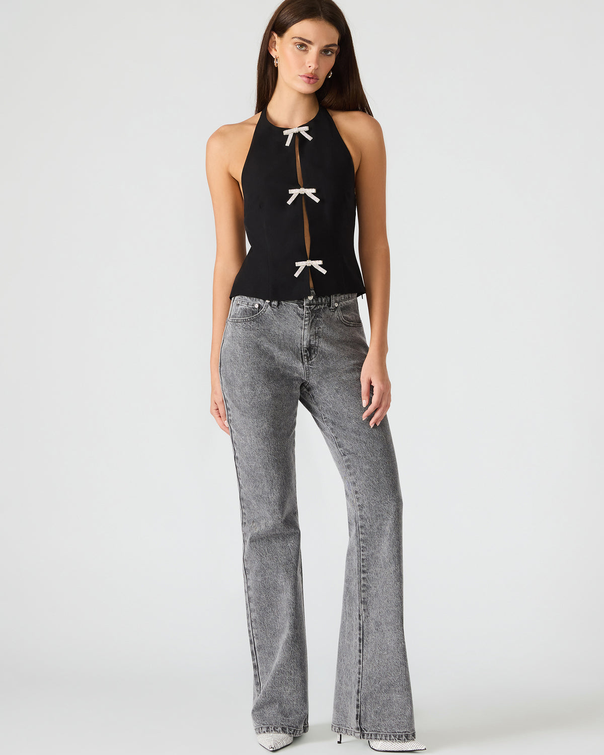 Steve Madden JUVIA Black Sleeveless Bow Detail Halter Women's Top