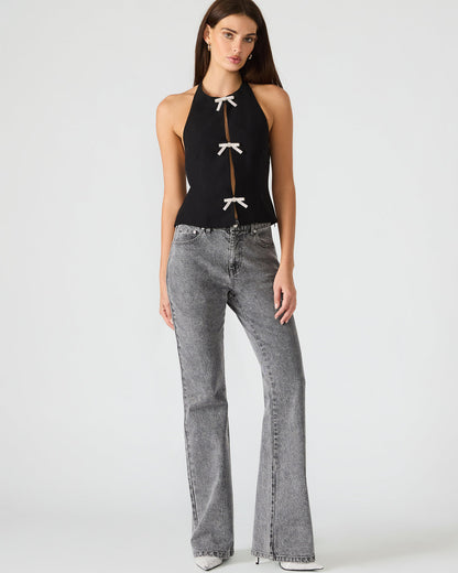 Steve Madden JUVIA Black Sleeveless Bow Detail Halter Women's Top