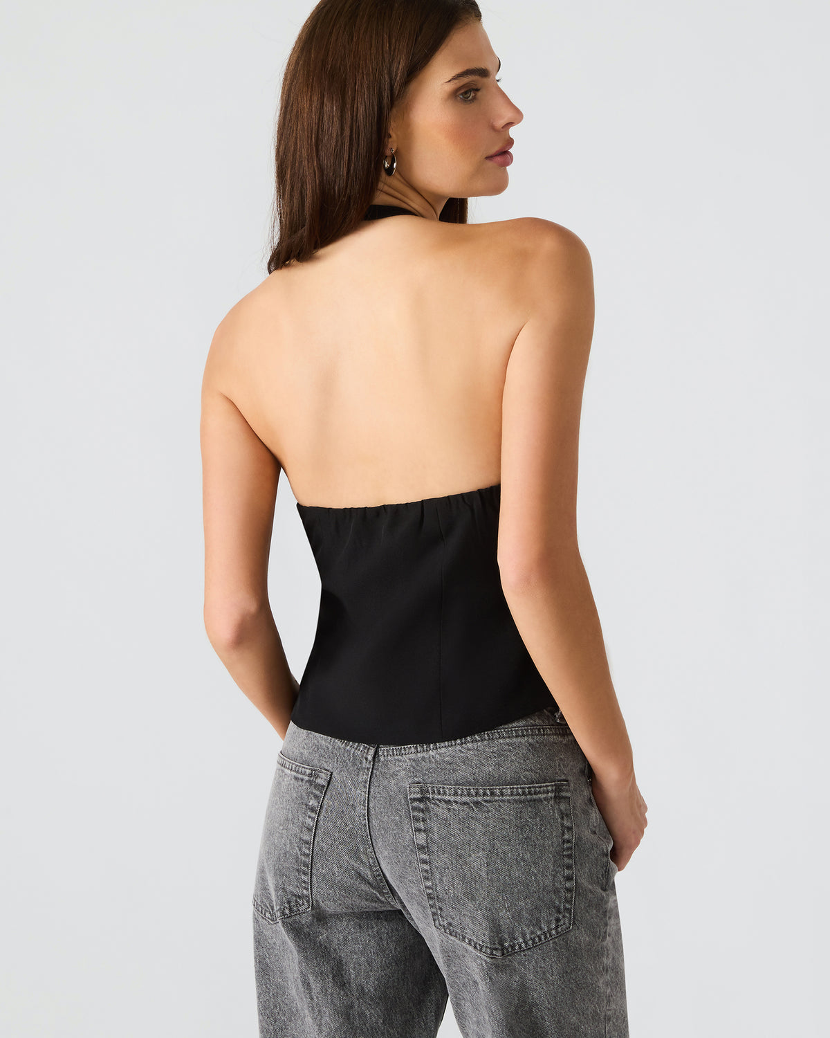 Steve Madden JUVIA Black Sleeveless Bow Detail Halter Women's Top