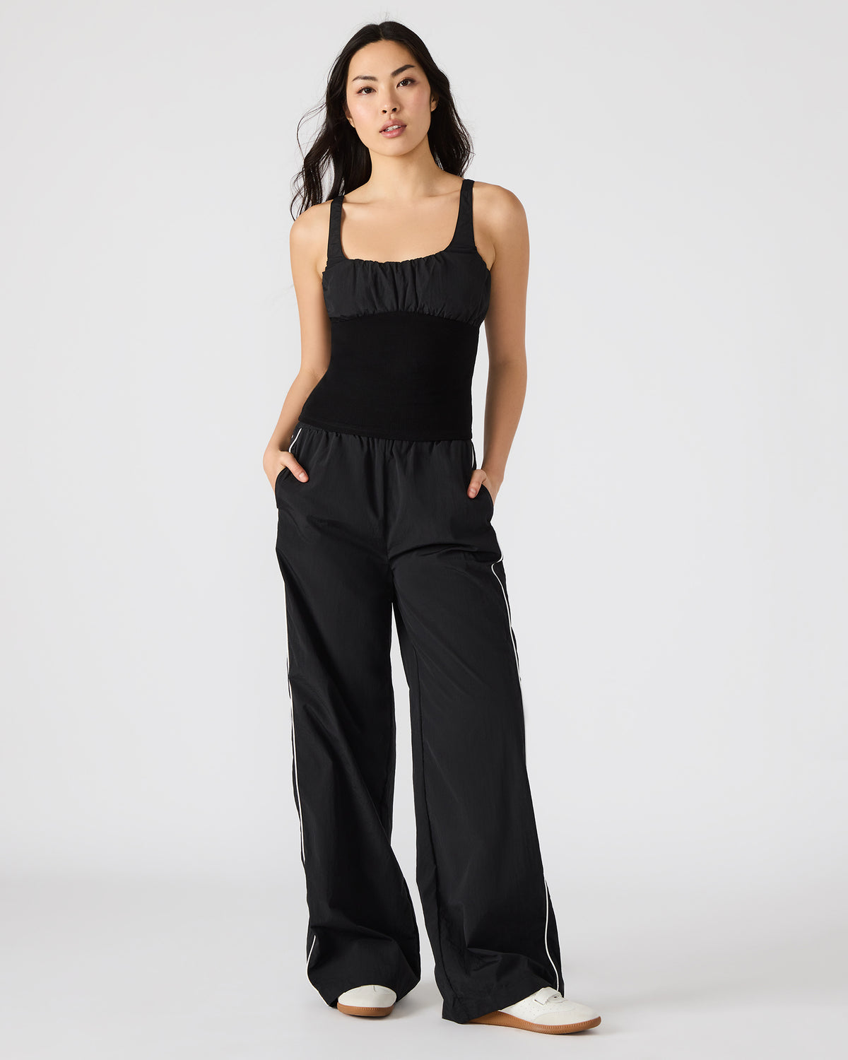 Steve Madden LUANA Black Pull-Over Ruched Tank Top